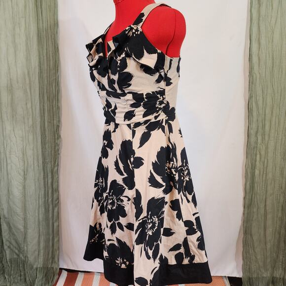 Perception New York Black Brown Fit n Flare White‎ Trap Sleeveless Dress Size 8 - Picture 4 of 8